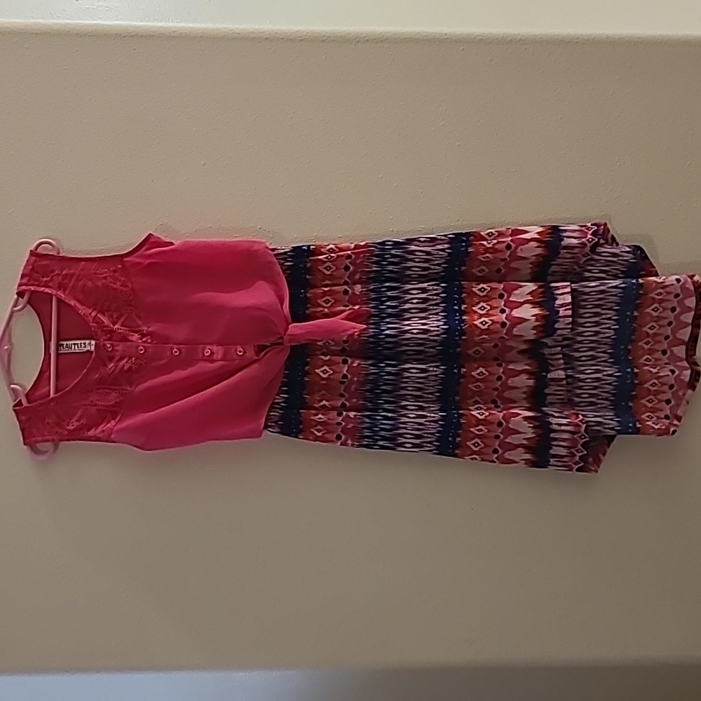 Girls dress size 7 navy & pink